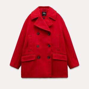NWT Zara Red Double Breasted Coat with Pockets XL